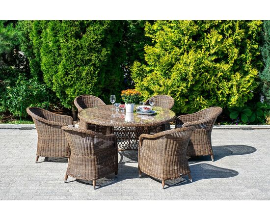 "Равенна" плетеное кресло из искусственного ротанга, цвет коричневый с серой подушкой, изображение 13 | Интернет магазин мебели и декора LifeDekor