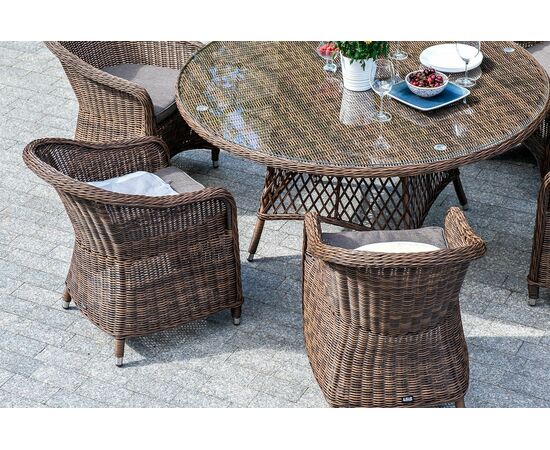 "Равенна" плетеное кресло из искусственного ротанга, цвет коричневый с серой подушкой, изображение 14 | Интернет магазин мебели и декора LifeDekor