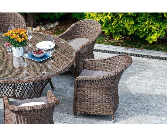 "Равенна" плетеное кресло из искусственного ротанга, цвет коричневый с серой подушкой, изображение 15 | Интернет магазин мебели и декора LifeDekor