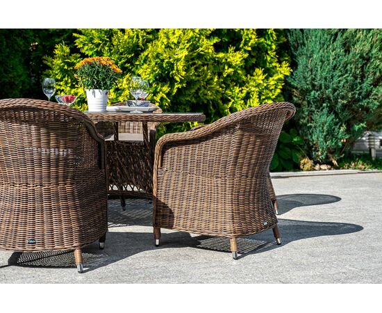 "Равенна" плетеное кресло из искусственного ротанга, цвет коричневый с серой подушкой, изображение 16 | Интернет магазин мебели и декора LifeDekor