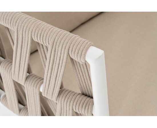 "Диего" кресло плетеное из роупа, каркас алюминий белый муар, роуп бежевый круглый, ткань бежевая 052, изображение 4 | Интернет магазин мебели и декора LifeDekor