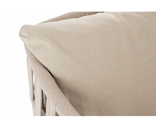 "Диего" кресло плетеное из роупа, каркас алюминий белый муар, роуп бежевый круглый, ткань бежевая 052, изображение 5 | Интернет магазин мебели и декора LifeDekor