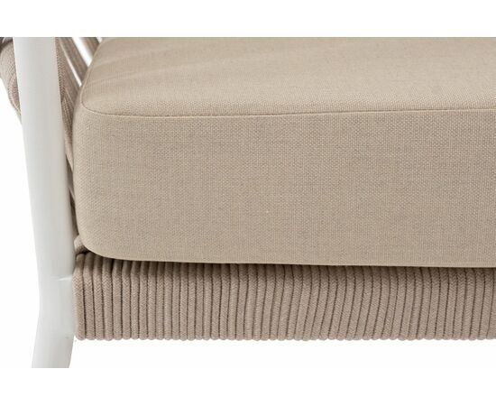 "Диего" кресло плетеное из роупа, каркас алюминий белый муар, роуп бежевый круглый, ткань бежевая 052, изображение 6 | Интернет магазин мебели и декора LifeDekor