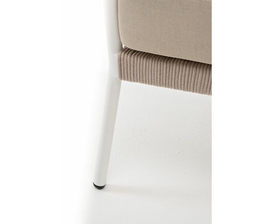 "Диего" кресло плетеное из роупа, каркас алюминий белый муар, роуп бежевый круглый, ткань бежевая 052, изображение 7 | Интернет магазин мебели и декора LifeDekor