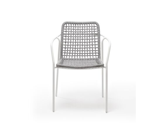 "Тунис" стул плетенный из роупа, каркас алюминий белый, роуп светло-серый, изображение 2 | Интернет магазин мебели и декора LifeDekor