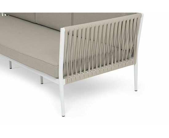 "Касабланка" диван 3-местный плетеный из роупа, каркас алюминий белый муар, роуп бежевый 20мм, ткань бежевая 052, изображение 4 | Интернет магазин мебели и декора LifeDekor