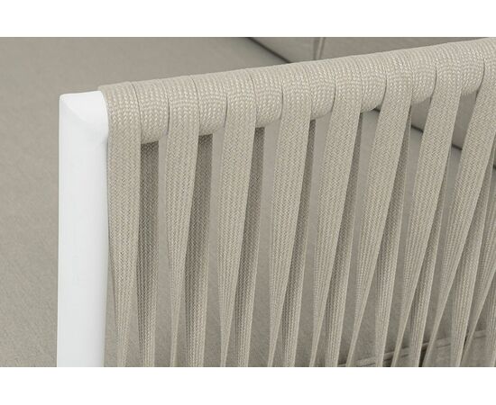 "Касабланка" диван 3-местный плетеный из роупа, каркас алюминий белый муар, роуп бежевый 20мм, ткань бежевая 052, изображение 5 | Интернет магазин мебели и декора LifeDekor