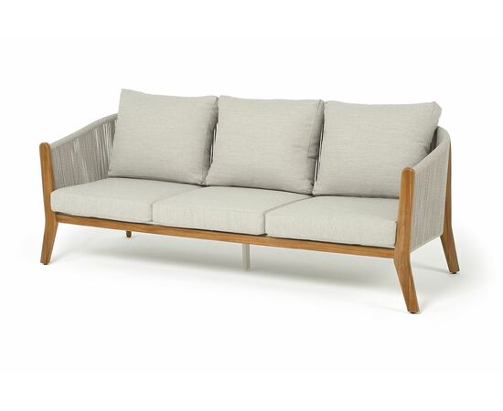 "Сидней" диван 3-местный плетеный из роупа, основание тик, каркас алюминий бежевый, роуп бежевый, ткань бежевая | Интернет магазин мебели и декора LifeDekor