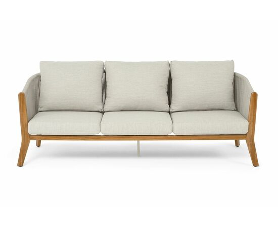 "Сидней" диван 3-местный плетеный из роупа, основание тик, каркас алюминий бежевый, роуп бежевый, ткань бежевая, изображение 2 | Интернет магазин мебели и декора LifeDekor