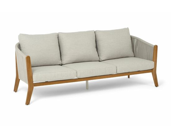 "Сидней" диван 3-местный плетеный из роупа, основание тик, каркас алюминий бежевый, роуп бежевый, ткань бежевая, изображение 3 | Интернет магазин мебели и декора LifeDekor