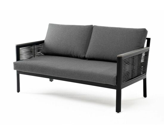 "Сан Ремо" диван 2-местный плетеный из роупа, каркас алюминий темно-серый, роуп серый, ткань серая | Интернет магазин мебели и декора LifeDekor