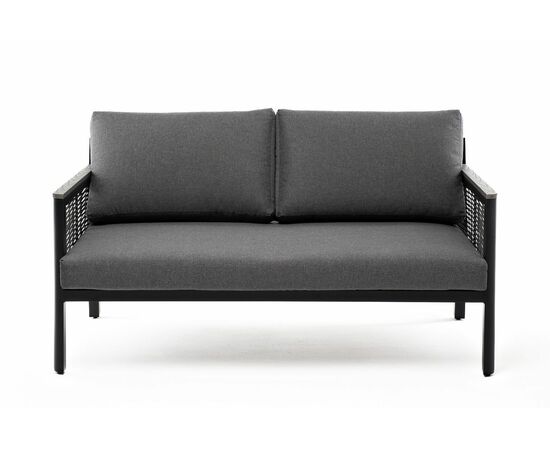 "Сан Ремо" диван 2-местный плетеный из роупа, каркас алюминий темно-серый, роуп серый, ткань серая, изображение 2 | Интернет магазин мебели и декора LifeDekor