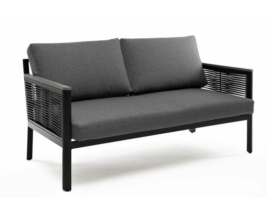 "Сан Ремо" диван 2-местный плетеный из роупа, каркас алюминий темно-серый, роуп серый, ткань серая, изображение 3 | Интернет магазин мебели и декора LifeDekor