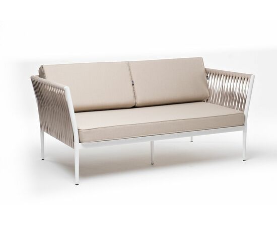 "Касабланка" диван 2-местный плетеный из роупа, каркас алюминий белый муар, роуп бежевый 20мм, ткань бежевая 15052, изображение 4 | Интернет магазин мебели и декора LifeDekor