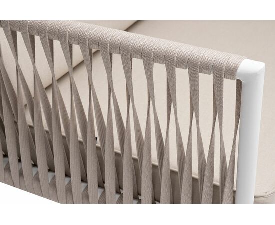 "Касабланка" диван 2-местный плетеный из роупа, каркас алюминий белый муар, роуп бежевый 20мм, ткань бежевая 15052, изображение 8 | Интернет магазин мебели и декора LifeDekor