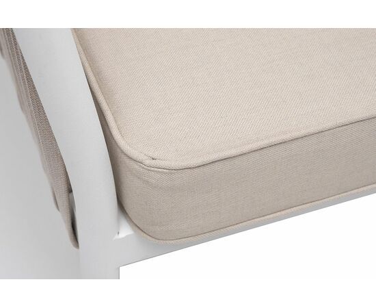 "Касабланка" диван 2-местный плетеный из роупа, каркас алюминий белый муар, роуп бежевый 20мм, ткань бежевая 15052, изображение 10 | Интернет магазин мебели и декора LifeDekor