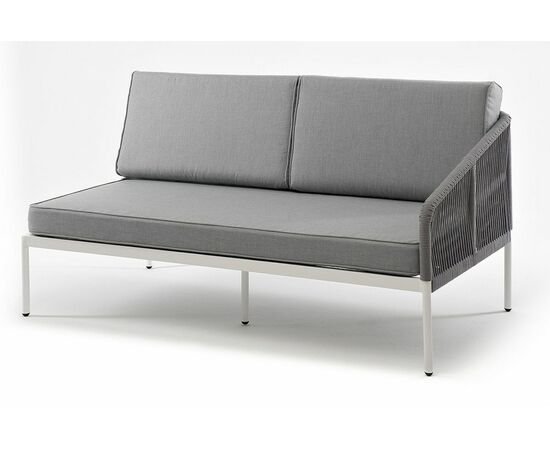 "Канны" левый модуль плетеный из роупа, каркас алюминий белый шагрень, роуп светло-серый круглый, ткань светло-серая | Интернет магазин мебели и декора LifeDekor