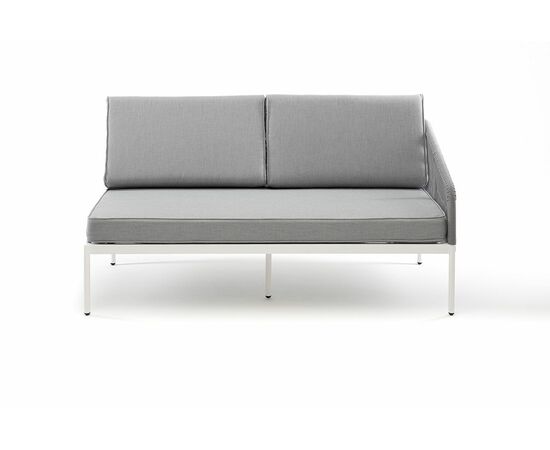 "Канны" левый модуль плетеный из роупа, каркас алюминий белый шагрень, роуп светло-серый круглый, ткань светло-серая, изображение 2 | Интернет магазин мебели и декора LifeDekor