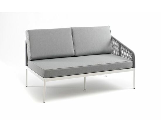 "Канны" левый модуль плетеный из роупа, каркас алюминий белый шагрень, роуп светло-серый круглый, ткань светло-серая, изображение 3 | Интернет магазин мебели и декора LifeDekor