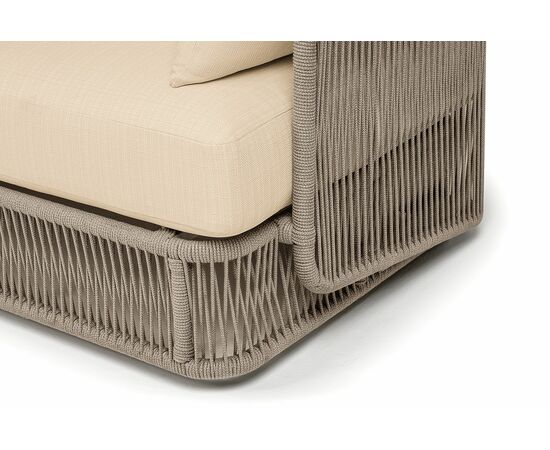 "Альбано" диван 3-местный плетеный из роупа, каркас алюминий светло-серый (RAL7035) муар, роуп серый меланж круглый, ткань Mossle светло-бежевая, изображение 3 | Интернет магазин мебели и декора LifeDekor