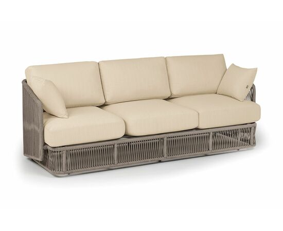 "Альбано" диван 3-местный плетеный из роупа, каркас алюминий светло-серый (RAL7035) муар, роуп серый меланж круглый, ткань Mossle светло-бежевая, изображение 4 | Интернет магазин мебели и декора LifeDekor