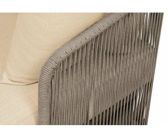 "Альбано" диван 3-местный плетеный из роупа, каркас алюминий светло-серый (RAL7035) муар, роуп серый меланж круглый, ткань Mossle светло-бежевая, изображение 6 | Интернет магазин мебели и декора LifeDekor