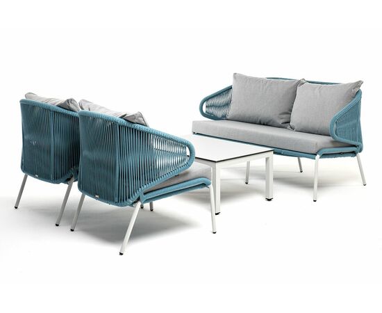 "Милан" лаунж-зона 4-местная плетеная из роупа (веревки), каркас алюминиевый белый, роуп бежевый | Интернет магазин мебели и декора LifeDekor