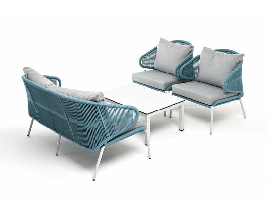 "Милан" лаунж-зона 4-местная плетеная из роупа (веревки), каркас алюминиевый белый, роуп бежевый, изображение 4 | Интернет магазин мебели и декора LifeDekor