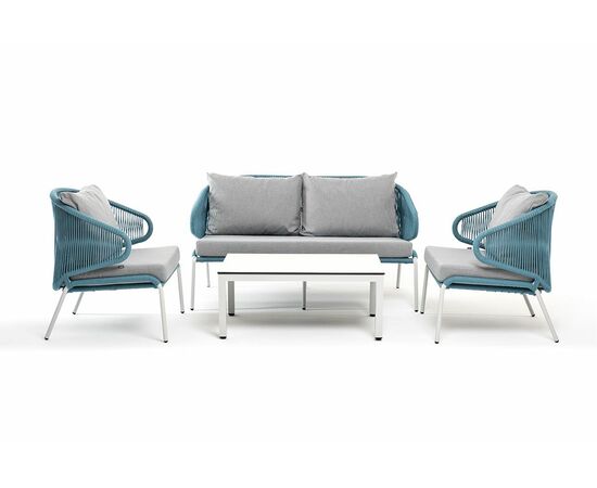 "Милан" лаунж-зона 4-местная плетеная из роупа (веревки), каркас алюминиевый белый, роуп бежевый, изображение 5 | Интернет магазин мебели и декора LifeDekor