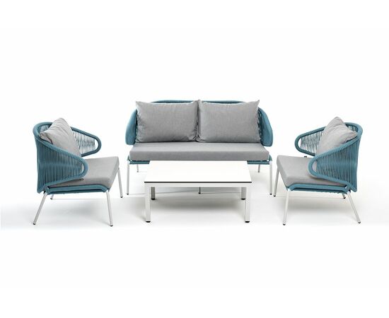 "Милан" лаунж-зона 4-местная плетеная из роупа (веревки), каркас алюминиевый белый, роуп бежевый, изображение 6 | Интернет магазин мебели и декора LifeDekor