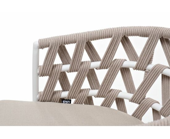 "Диего" стул плетеный из роупа, каркас из стали белый муар, роуп бежевый круглый, ткань бежевая 052, изображение 4 | Интернет магазин мебели и декора LifeDekor