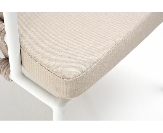 "Диего" стул плетеный из роупа, каркас из стали белый муар, роуп бежевый круглый, ткань бежевая 052, изображение 7 | Интернет магазин мебели и декора LifeDekor