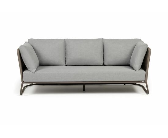 "Багамы" диван 3-местный плетеный из роупа, каркас алюминий бежево-серый (RAL7006) муар, роуп серо-коричневый 23мм, ткань светло-серая, изображение 2 | Интернет магазин мебели и декора LifeDekor