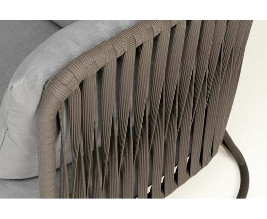 "Багамы" диван 3-местный плетеный из роупа, каркас алюминий бежево-серый (RAL7006) муар, роуп серо-коричневый 23мм, ткань светло-серая, изображение 4 | Интернет магазин мебели и декора LifeDekor