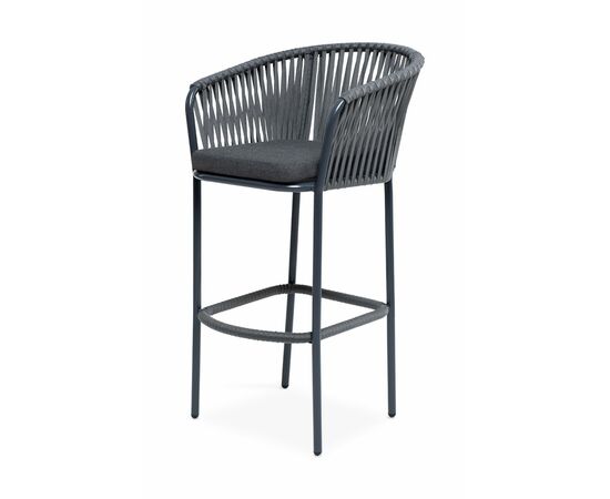 "Бордо" стул барный плетеный из роупа, каркас из стали серый (RAL7022) муар, роуп серый 15мм, ткань серая | Интернет магазин мебели и декора LifeDekor