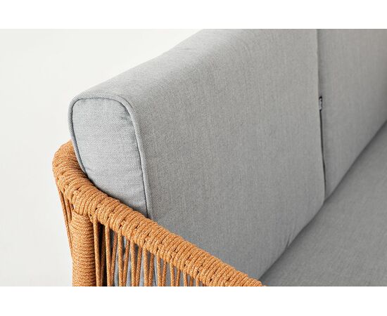 "Канны" диван 2-местный плетеный из роупа, каркас алюминий светло-серый (RAL7035) муар, роуп оранжевый меланж круглый, ткань светло-серая, изображение 10 | Интернет магазин мебели и декора LifeDekor