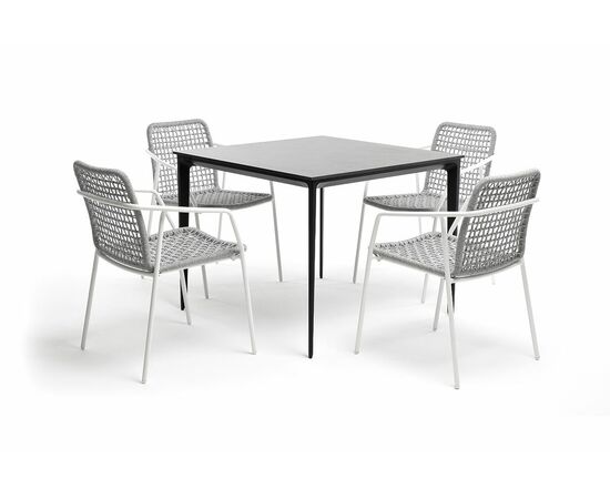 "Малага" обеденная группа на 4 персоны со стульями "Тунис", каркас белый, роуп светло-серый | Интернет магазин мебели и декора LifeDekor