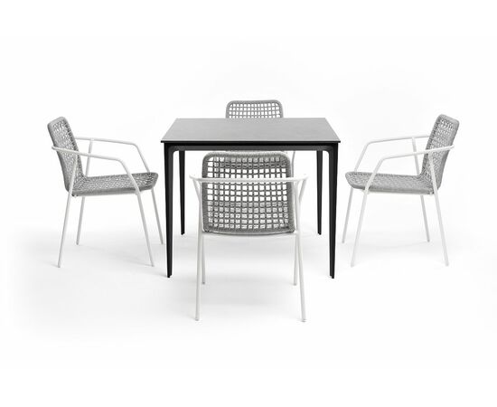 "Малага" обеденная группа на 4 персоны со стульями "Тунис", каркас белый, роуп светло-серый, изображение 2 | Интернет магазин мебели и декора LifeDekor