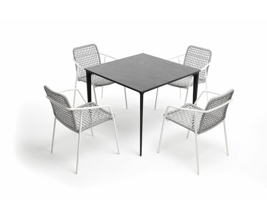 "Малага" обеденная группа на 4 персоны со стульями "Тунис", каркас белый, роуп светло-серый, изображение 4 | Интернет магазин мебели и декора LifeDekor