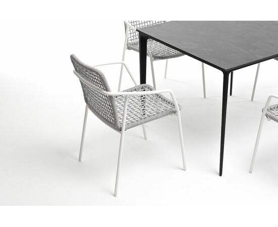 "Малага" обеденная группа на 4 персоны со стульями "Тунис", каркас белый, роуп светло-серый, изображение 5 | Интернет магазин мебели и декора LifeDekor