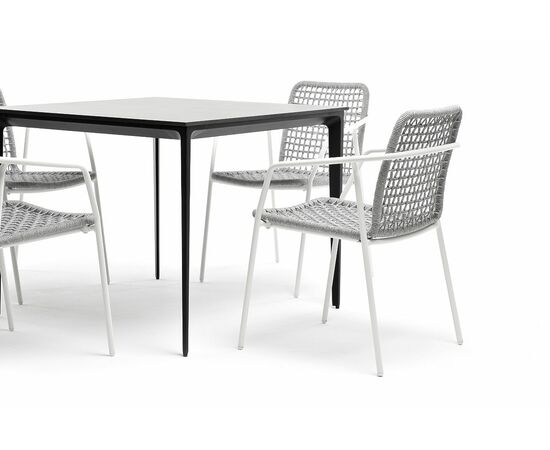 "Малага" обеденная группа на 4 персоны со стульями "Тунис", каркас белый, роуп светло-серый, изображение 6 | Интернет магазин мебели и декора LifeDekor