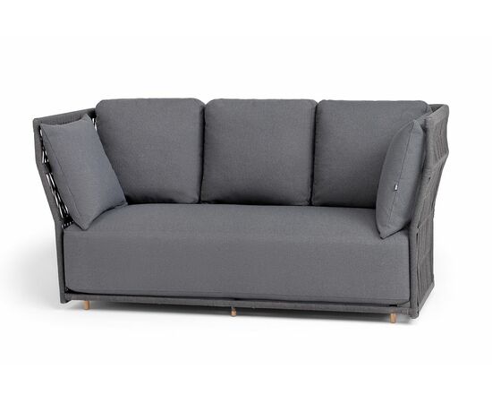 "Лугано" диван 3-местный плетеный из роупа, каркас алюминий темно-серый (RAL7024) муар, роуп темно-серый круглый, ткань темно-серая YB25-0027 | Интернет магазин мебели и декора LifeDekor