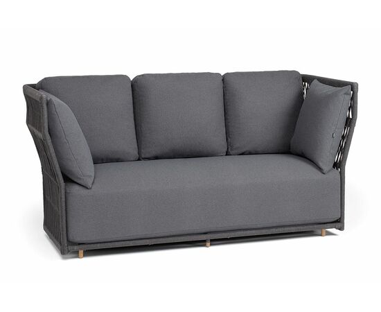 "Лугано" диван 3-местный плетеный из роупа, каркас алюминий темно-серый (RAL7024) муар, роуп темно-серый круглый, ткань темно-серая YB25-0027, изображение 2 | Интернет магазин мебели и декора LifeDekor