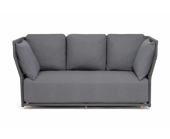 "Лугано" диван 3-местный плетеный из роупа, каркас алюминий темно-серый (RAL7024) муар, роуп темно-серый круглый, ткань темно-серая YB25-0027, изображение 3 | Интернет магазин мебели и декора LifeDekor