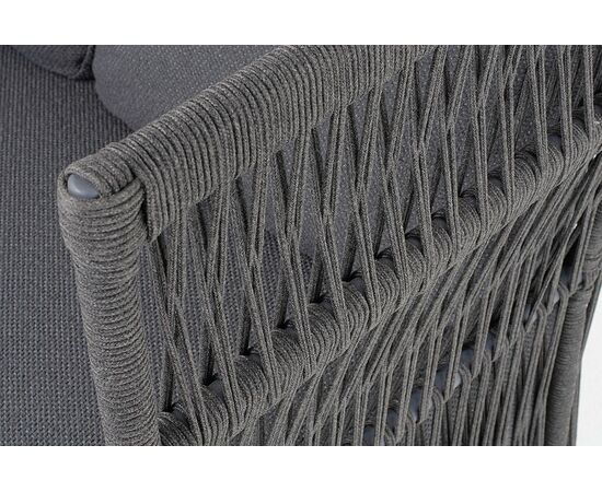 "Лугано" диван 3-местный плетеный из роупа, каркас алюминий темно-серый (RAL7024) муар, роуп темно-серый круглый, ткань темно-серая YB25-0027, изображение 5 | Интернет магазин мебели и декора LifeDekor
