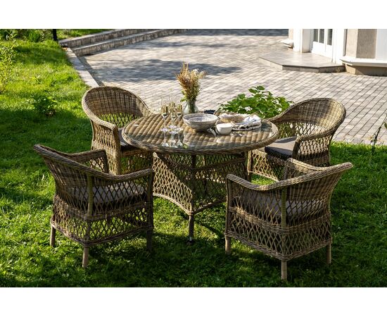 "Дольче" обеденная группа из искусственного ротанга, цвет соломенный, изображение 2 | Интернет магазин мебели и декора LifeDekor