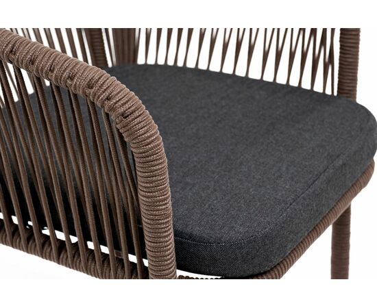 "Марсель" стул барный плетеный из роупа, каркас из стали коричневый (RAL8016) муар, роуп коричневый круглый, ткань темно-серая 027, изображение 4 | Интернет магазин мебели и декора LifeDekor