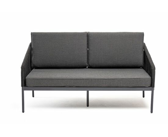 "Канны" диван 2-местный плетеный из роупа, каркас алюминий темно-серый (RAL7024) муар, роуп темно-серый круглый, ткань темно-серая 027, изображение 2 | Интернет магазин мебели и декора LifeDekor