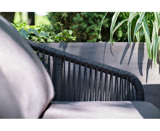 "Канны" диван 2-местный плетеный из роупа, каркас алюминий темно-серый (RAL7024) муар, роуп темно-серый круглый, ткань темно-серая 027, изображение 6 | Интернет магазин мебели и декора LifeDekor