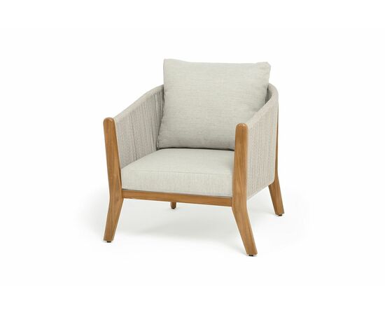 "Сидней" кресло плетеное из роупа, основание тик, каркас алюминий бежевый, роуп бежевый, ткань бежевая | Интернет магазин мебели и декора LifeDekor